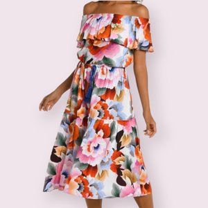 NWT La Blanca Floral Rhythm Off-The-Shoulder Cover Up Dress